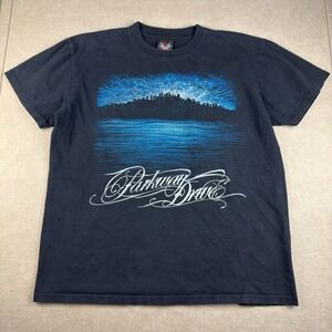 Y2K Hot Rock Shirt Mens L Black Parkway Drive Blue City Skyline Band Graphic Tee